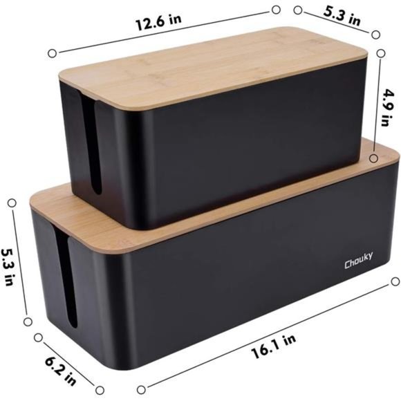 2 Pack Large Cable Management Box – Wooden Style Cord Organizer Box and Cover - Picture 5 of 7